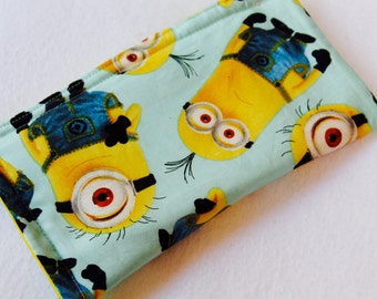 Minion Eyeglass Case, Minion Sunglass Case, Blue Case, Minion Yellow Characters, Lined Glass Case, Kids, Teens Glass Case