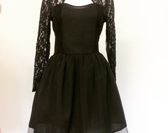 Little Black Lace and Chiffon Mini Dress-XL in Stock-Custom Made to your size-Prom-Party-Clubbing- Girls night out-Bachelorette-Dance