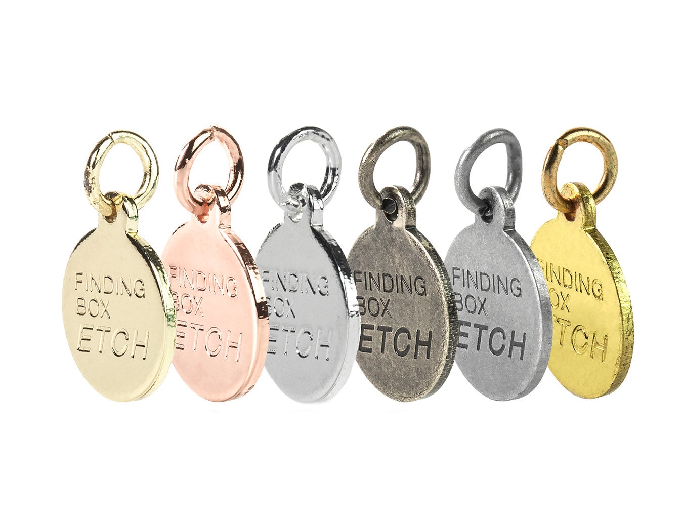 Custom Metal Jewelry Tag Logo Etched on Round Disc Tags