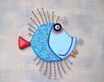 Too Blue Bluegill, MADE to ORDER, Original Found Object Wall Sculpture, Wood Carving, Fish Wall Art, Marine Art, by Fig Jam Studio