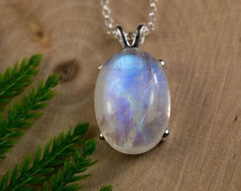 Rainbow Moonstone Sterling Silver Pendant