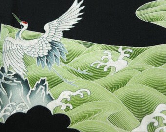 SPECIAL ORDER for Violin Silk Kimono Fabric Crane Print Reversible Drawstring Bag One-of-a-kind Insulation Protection