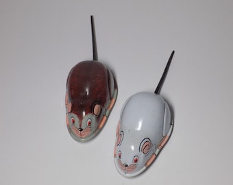 VTG 1960's Pair of Tin Friction Mice By Toy Hero Japan New Old Stock
