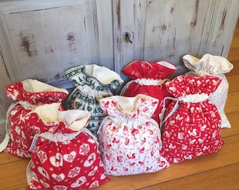Christmas In July, Small Adult Santa Sack, 35cm x 25cm Lined, Gift Bag, With Name Tag, Christmas, Genuine Quality Hand Made, Eco Bag