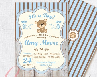 Baby Shower Invitation. Baby boy. Bear babyshower invite. Teddy bear babyshower invitation. Printable