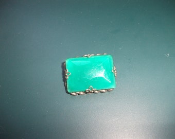 Antique Vintage Faceted Green Glass Rhinestone Brooch Pin