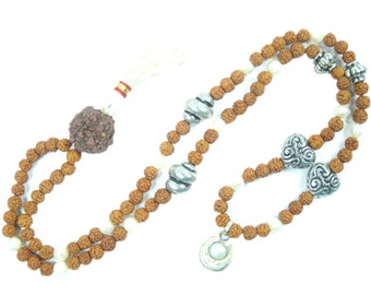 Healing Stone Meditation Mala 108+ 1 Rudraksha Pearl Beads Japamala Yoga Necklace Jewelry