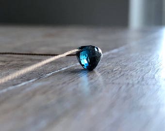 Tiny London Blue Topaz Necklace, London Blue Topaz pendant, November Birthstone, Tiny Necklace, Tiny Gemstone Necklace, Valentines day gift