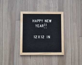 Vintage Changeable Letter Board 12 x 12 inches | Black Felt | Wood Oak frame