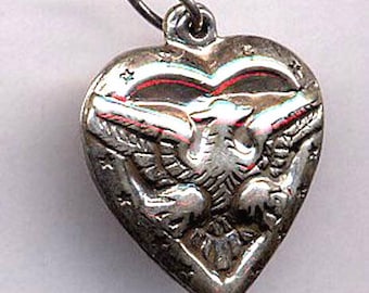 Vintage Puffy Heart Charm Sterling 1950s Eagle Item: 14179