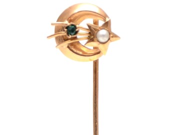 CUSTOMIZE ME***14k Victorian Moon and Shooting Star Stick Pin