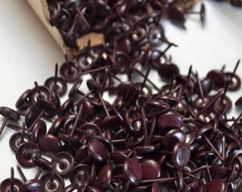 vintage upholstery tacks / nails: mahogany brown and black nailhead trim, 100 tacks