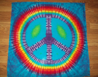 Tie Dye Tapestry 35x35, Wall Hanging, Rainbow Peace Sign tie dye curtain, table cloth, sheet