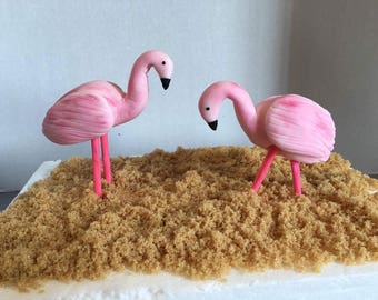 Fondant flamingo cake topper set of 2