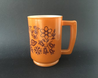 Vintage Retro Flowers Milk Glass Coffee Mug