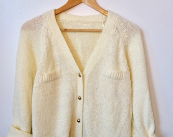 White Slouchy Button Up Knit Cardigan