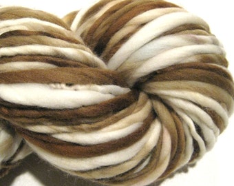 Super Bulky Handspun Yarn, Latte 114 yards, hand dyed merino wool, brown white ecru yarn waldorf doll, knitting supplies, crochet supplies