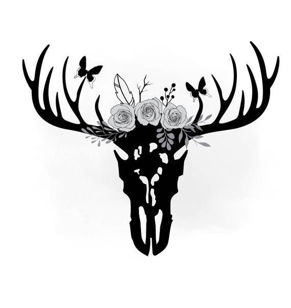 Floral Antlers Deer skull svg clipart Boho floral Antlers