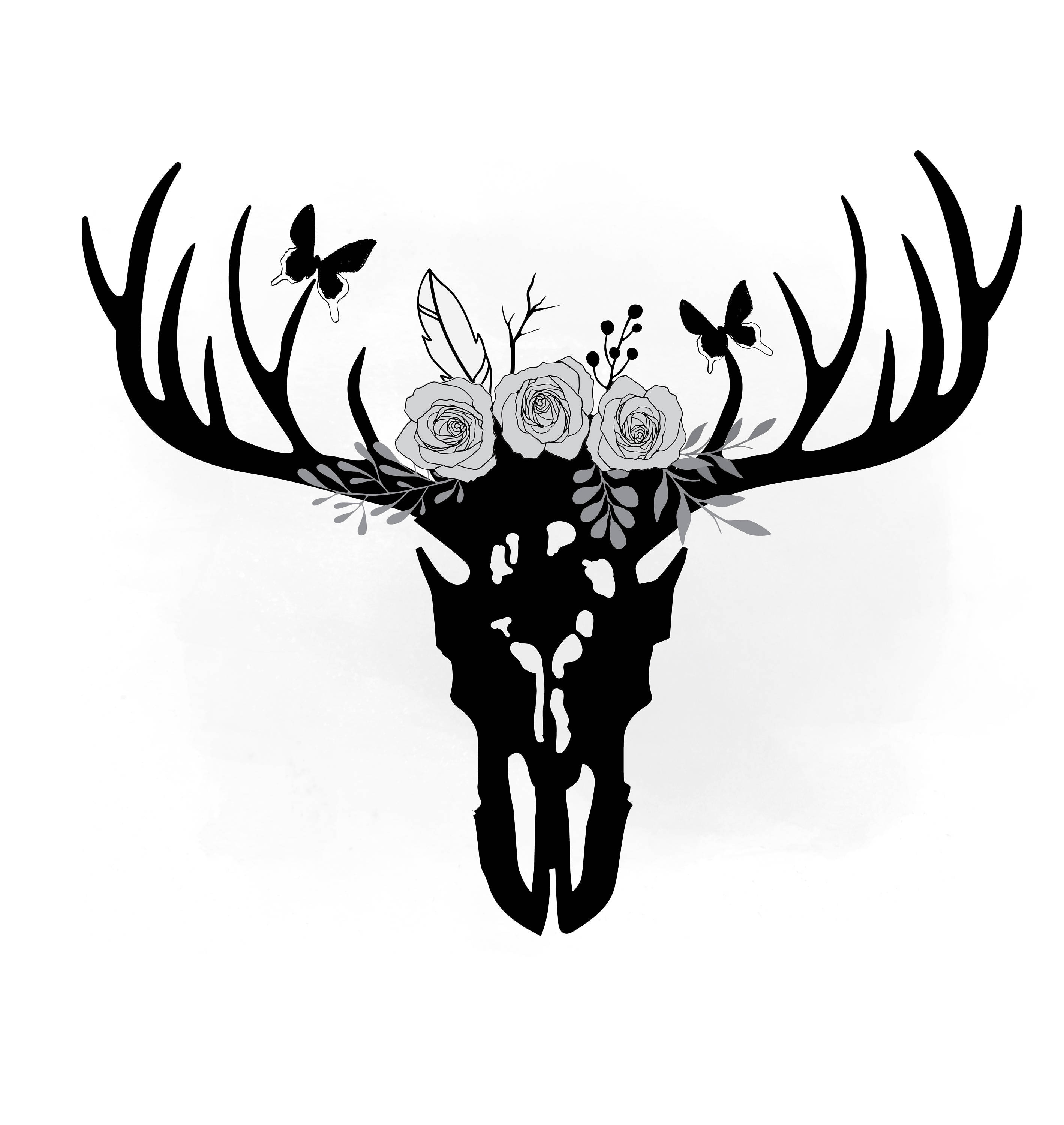 Download Floral Antlers Deer skull svg clipart, Boho floral Antlers ...