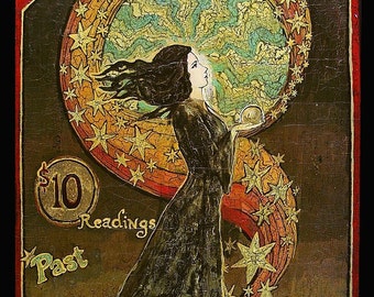 Psychic Fortunes Art Nouveau Gypsy Circus ACEO ATC Altar Art Pagan Mythology Psychedelic Bohemian Goddess Art