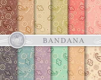 BANDANA Digital Paper: "VINTAGE BANDANA Print" Pattern Prints, Instant Download, Bandana Patterns Backgrounds