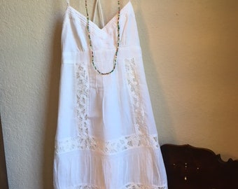 White Cotton Sun Dress With Lace Trim