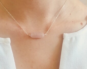 Minimalist Rose Quartz and Sterling Silver Necklace