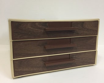 Mid Century Desk Organizer/ Vintage Plastic Storage Box with drawers/ Vintage Paper storage