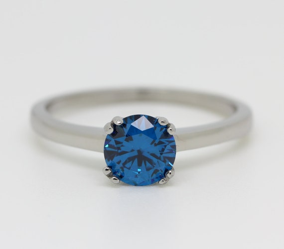 Genuine London Blue Topaz 1ct solitaire ring in Titanium or