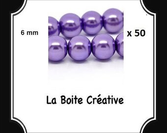50 glass Pearl VIOLET LILAC purple 6 mm round beads