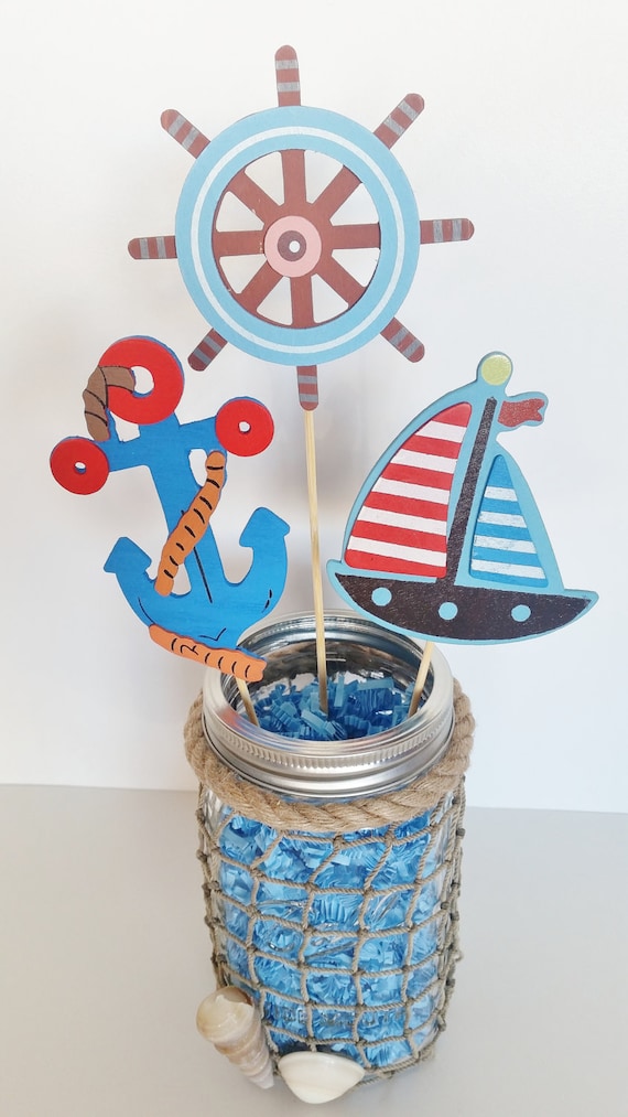 Nautical Baby Shower Table Centerpiece Nautical Mason Jar