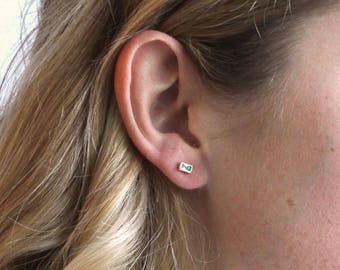 Minimal Earrings - Aquamarine Earrings - Delicate Earrings - Baguette Earrings - Tiny Stud Earrings - Dainty Earrings - Rectangle Earrings