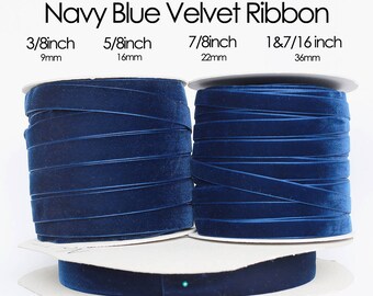 Navy Blue Nylvalour Swiss Velvet Ribbon - 3/8inch, 5/8inch, 7/8inch, 1&7/16inch azure blue velvet, cobalt blue nylon velvet (419)