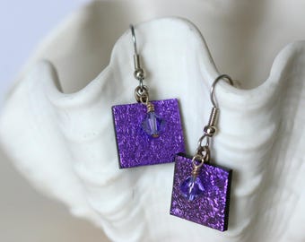 Purple Dichroic Fused Glass Earring, Drop Earrings, Dangle Earrings, E0172, GetGlassy