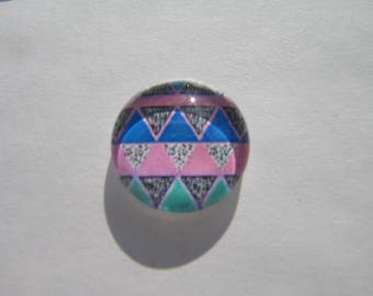Glass cabochon round 14 mm with image geoemetrique
