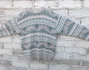 Vintage Sweater 1990s Lacoste France Wool Geo Natural Colors Pullover Casual Cosby Fresh Prince Stranger Things Grandpa Style Large Outdoors