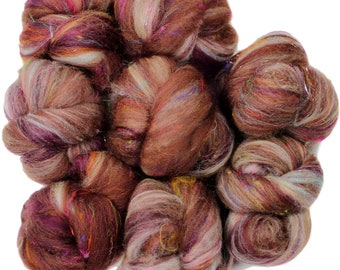 Black Forest Cake battlings -- mini batts (2 oz.) merino wool, bamboo, sari silk, sparkle.