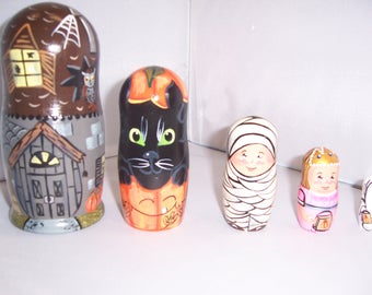 Trick or Treat Collection Hand painted stacking nesting doll set