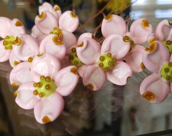 Dogwood Flower Pink ~ Glass Lampwork Flower Headpins ~ Copper Wire