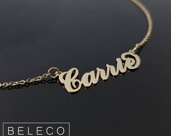 Carrie Name Necklace, Personalized Name Necklace, Custom Name Necklace Jewelry, English Name Necklace, Gold Plated 18K, Gold Name Necklace