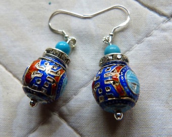 Antique Chinese Mandarin Court Beads turquoise and sterling silver earrings