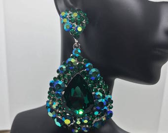 Emerald Earrings | 202-7 | Big Emerald Earrings | Emerald Pageant Earrings| Emerald Prom Earrings| Chunky Emerald Earrings