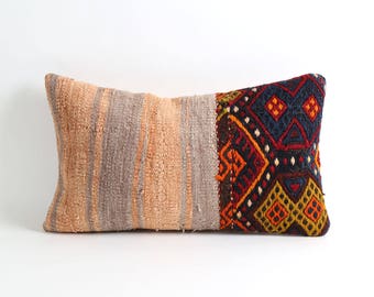 moroccan decor, 12x20 lumbar stripe kilim cushion case, aztec pillow, eclectic bohemian home decor