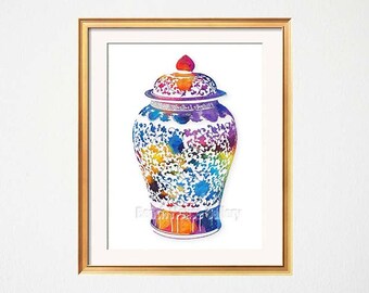 blue ginger jar blue white wall art chinoiserie chic preppy