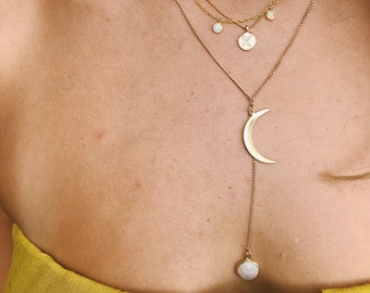 Moonstone Y necklace - moonstone gem