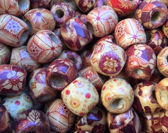 15 Wooden Dreadlock Beads 8mm Hole (5/16 Inch) + FREE Tibetan Silver Bead