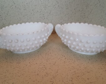 Pair of Small Milk Glass Hobnail Bowls