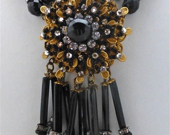 Miriam Haskell French JetNecklace, Bracelet and Earrings