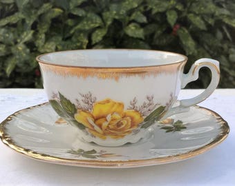 Kronester Bavaria teacup and saucer, vintage teacup with yellow rose