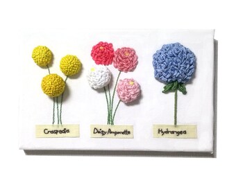 Handmade 3 Flowers Stump work Embroidery Canvas Frame 9" × 6"